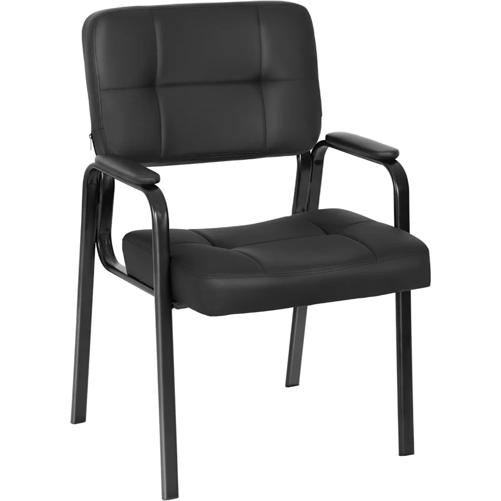 

Office Guest Chairs with PU Leather Armrest - Ergonomic Design for Home, Meeting, Conference Rooms, Black