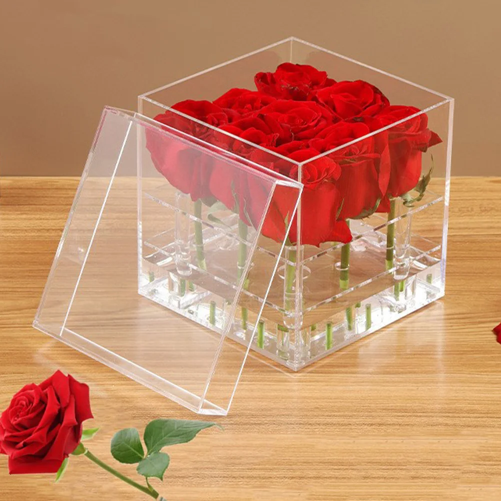 

Acrylic Flower Cube 9-Hole Clear Eternal Flower Square Box for Wedding Home Decor Bridal Shower Party Arrangement