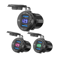 36W Quick Charger Aluminum QC3.0 Dual USB Car Charger with Switch Button LED Voltage Display for 12V/24V Cars Boats Motorcycle