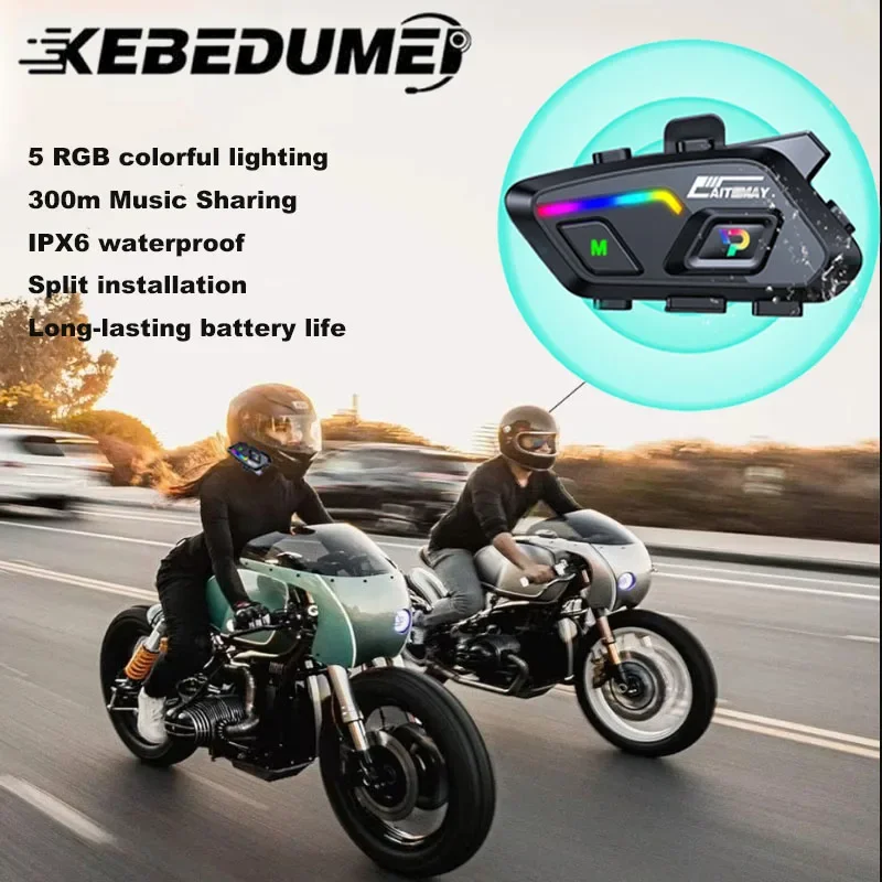 

Kebidumei Bluetooth 5.3 Motorcycle Helmet Headset Music Share Waterproof Wireless Hands-free Call Phone Earphone With RGB Light