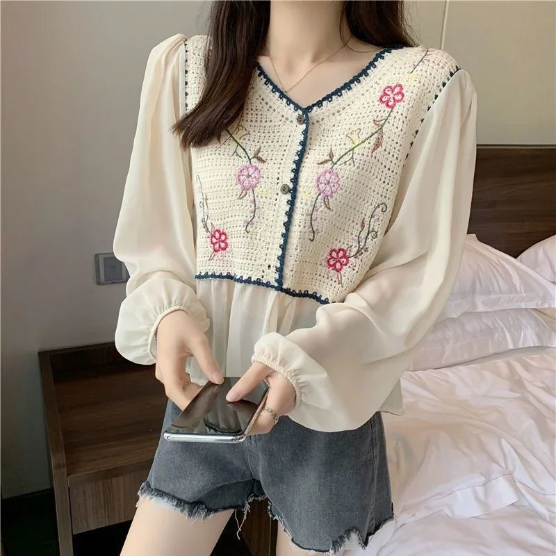 

Long Sleeve Women's Design V-neck Short Chiffon Shirt Blusas Clothes for Women Tops Shirts Blouses