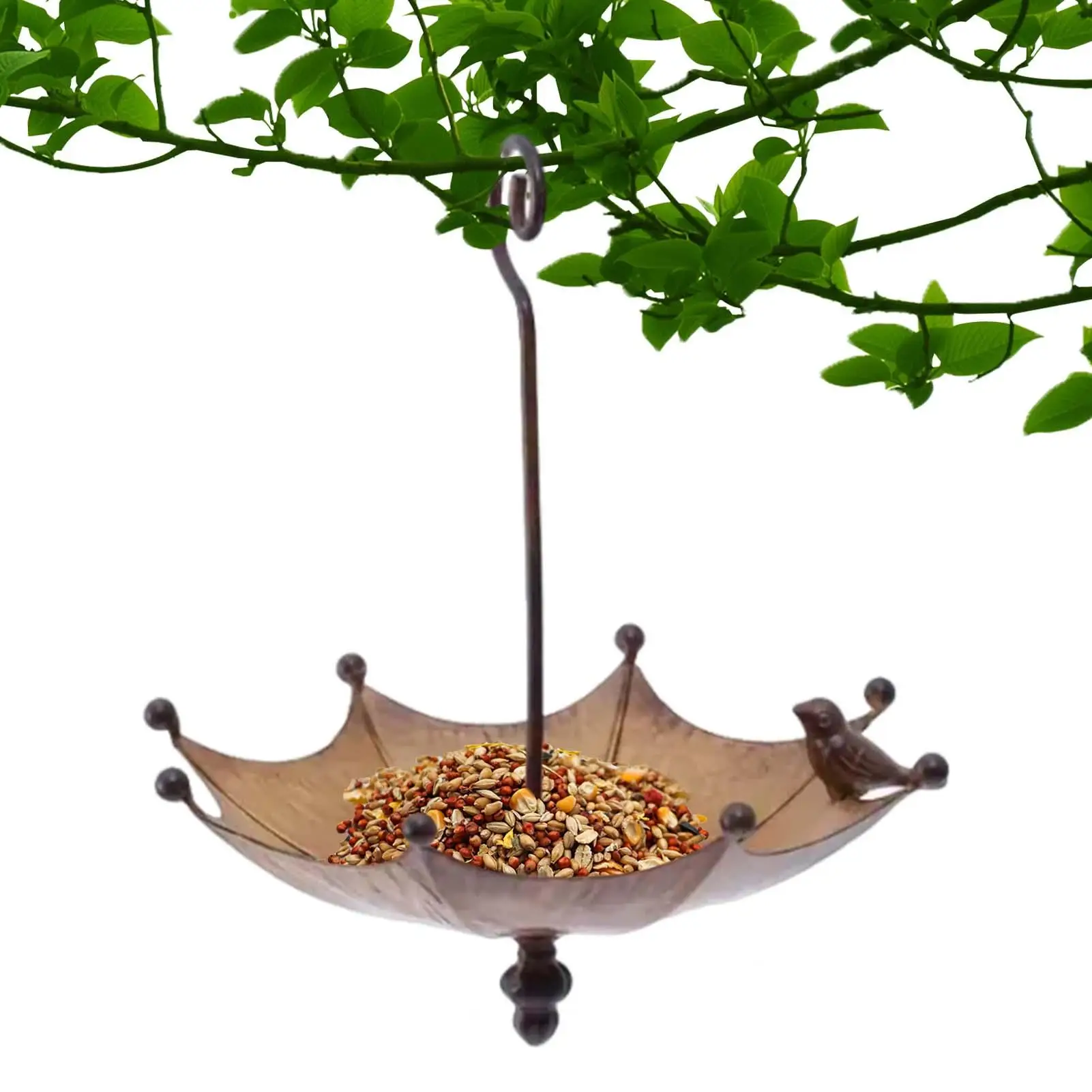 Comedero para pájaros colgante con forma de paraguas, comedero de hierro para colibríes, bandeja para alimentar pájaros, tazón de comida para pájaros colgante para jardín