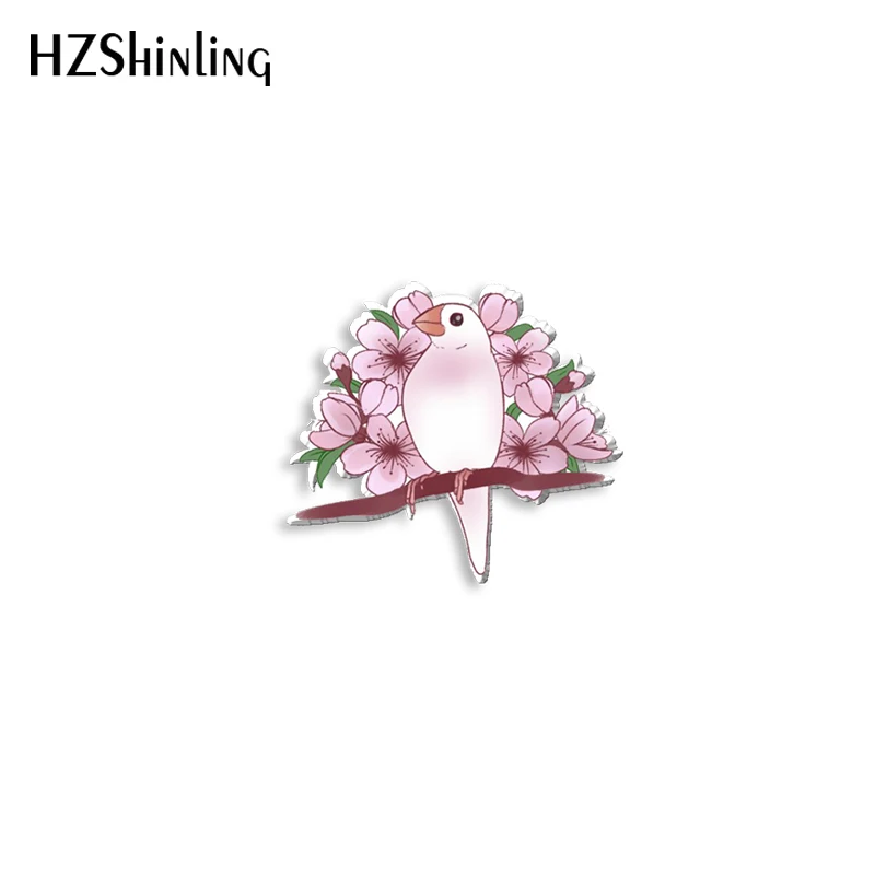 2022 New Flower Budgie Acrylic Lapel Pin Sakura Finch Epoxy Butterfly Clasp Pin Handmade Butterfly Brooch