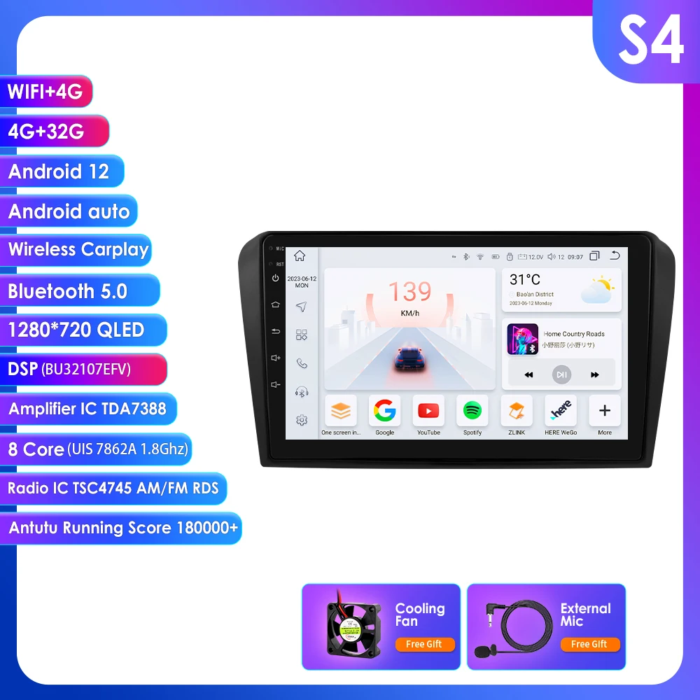 9 "Algpo 2Din CarPlay Android Auto Autoradio voor Mazda 3 2004 - 2009 Snapdragon 6115 Autoradio GPS Navi 4G BT RDS DSP SWC 360 ° CAM