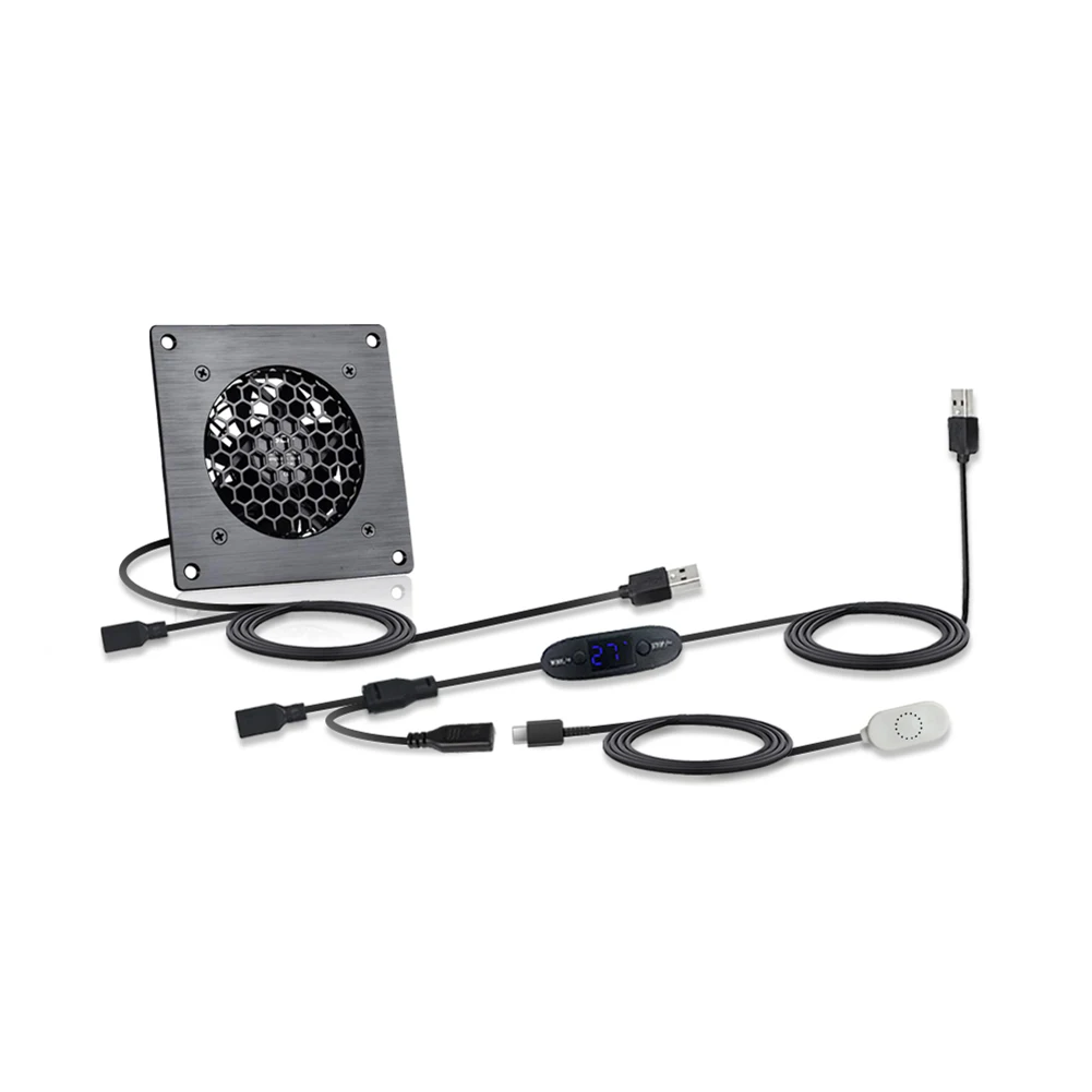 USB Adjustable Temperature Fan 120mm Iron Construction 0-60C Range 10 Speeds for Server Rack PC Case and Industrial Use
