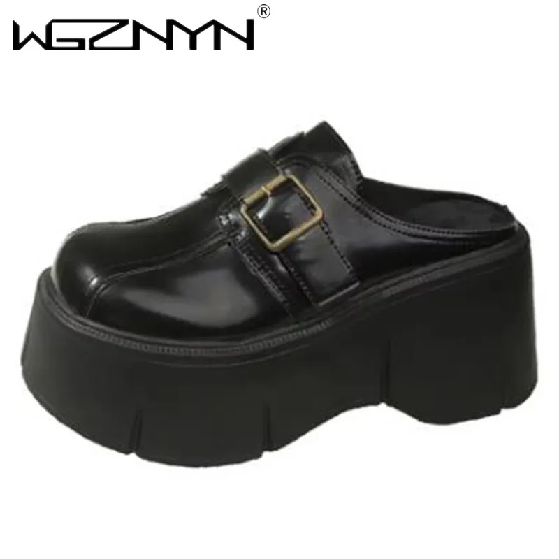 Winter Height Increasing Ladies 8cm Pu Leather Pumps Fashion Platform Wedge White Slippers New Women Slip on Casual Females Shoe