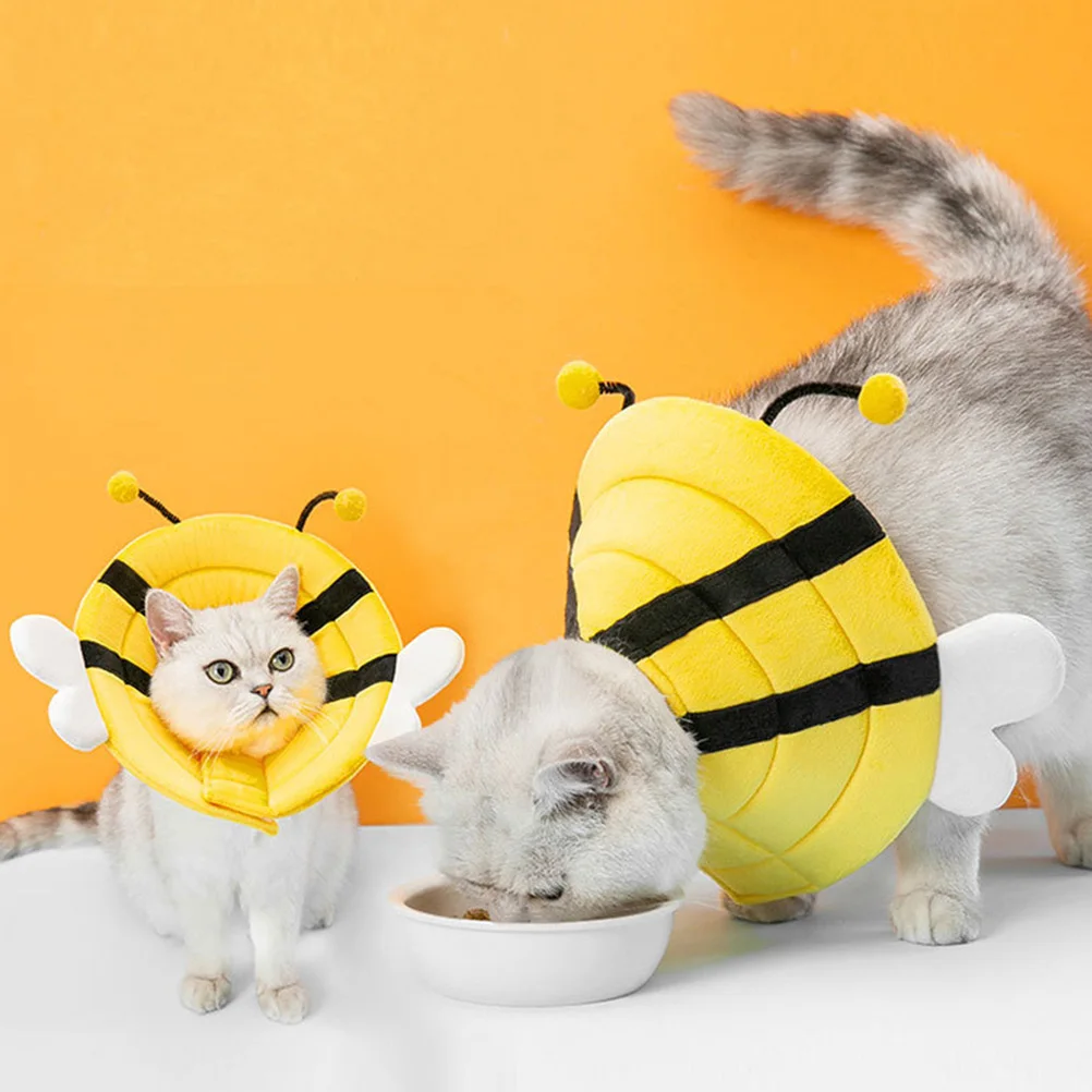 

Pet Protection Head Cover Yellow Bee L Size 10-18 Pounds Cone Collar Anti Lick Bite Proof Adjustable Recovery Neck Circle For