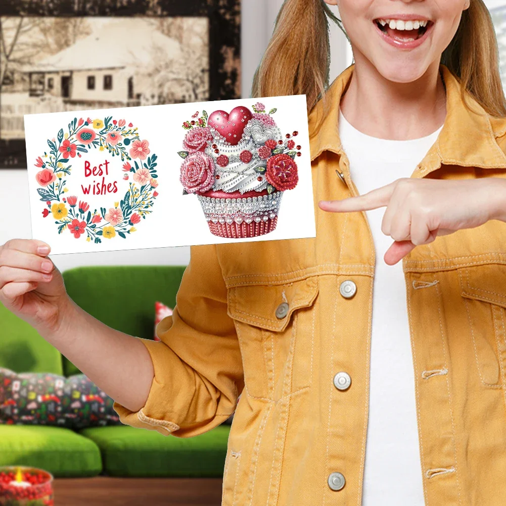 6Pcs Birthday Wishes Rhinestone Painting Card Kit Diamond Drawing Card Diamond Painting Greeting Card for Family Friends Gift