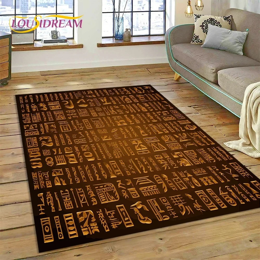 Pharaoh Hieroglyphic Egyptian Mythology Carpet Rug for Bedroom Living Room Home Sofa Decoration,Children Large Decor Floor Mat