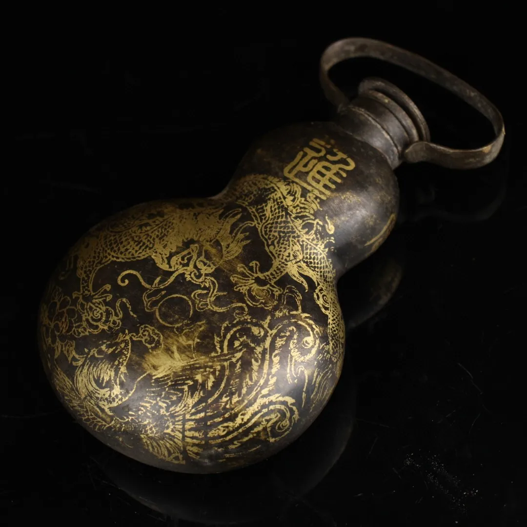 Antique QingDynasty gilt copper Kettle&Flask,Hand-painted crafts,Collection&Adornment,Free shipping