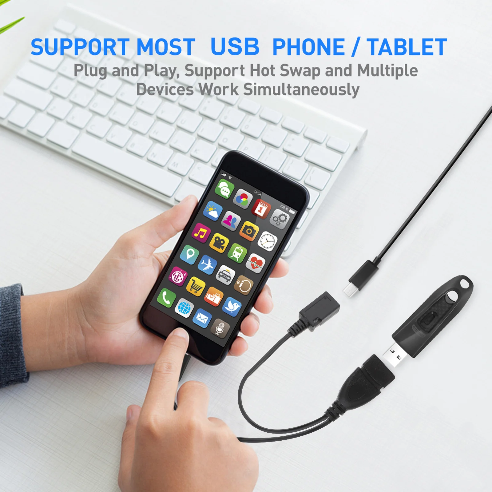 

2Pcs Data Cable Micro USB to USB Adapter Otg Converter for Phone Tablet External Hard Drive Support Fat32 Format