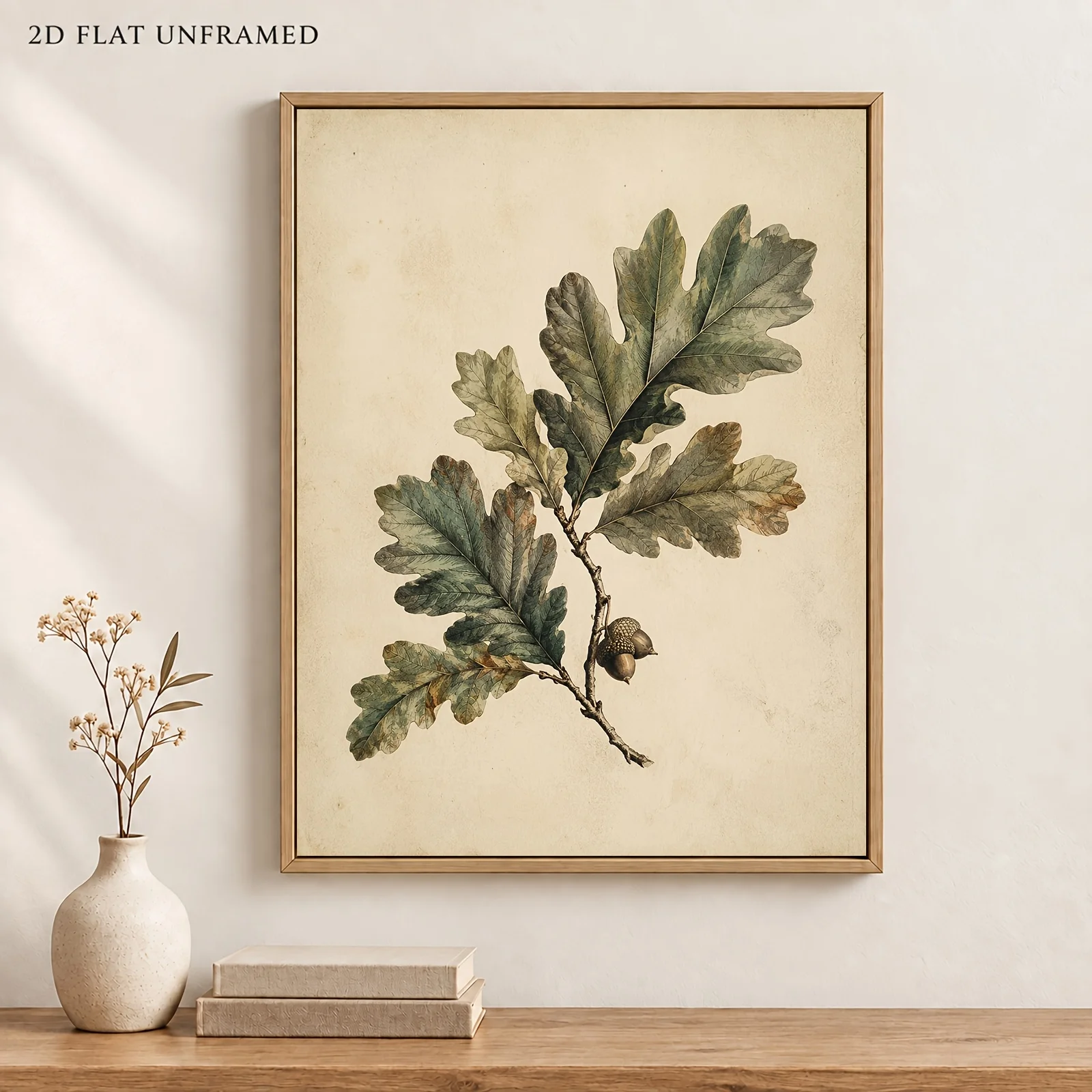 2D Flat, 2Dflat 1pc Vintage Acorn Wall Decor, Oak Leaf Pattern, Botanical Nature Art, Home Decor, Frameless Canvas Art Poster