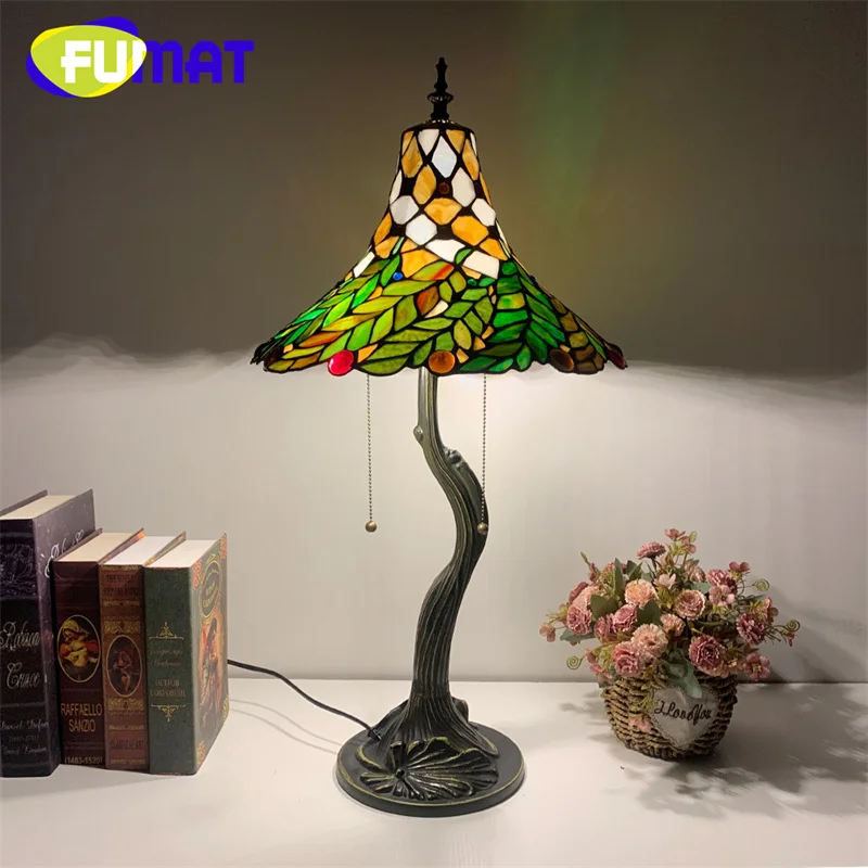 

FUMAT Tiffany European-style stained glass Table lamp Pastoral style hand-decorated bedroom bedside light exquisite gift light