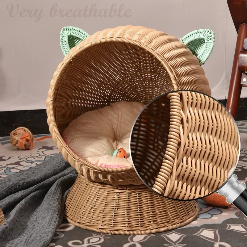 Imagem -03 - Handmade Artesanal Rattan Cat House Cat Shelter Pet Respirável Artesanal Artesanal Todas as Estações Chique