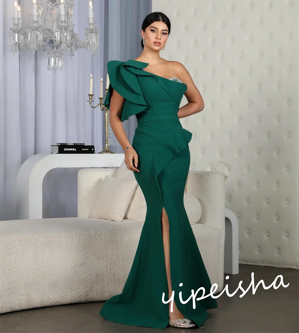 Einfache One-Shoulder-Meerjungfrau Sweep/Pinsel Quince anera Kleider geschichtet Pailletten Satin formelle Anlass Kleid Vestidos de Gala 2023 Abschluss ball