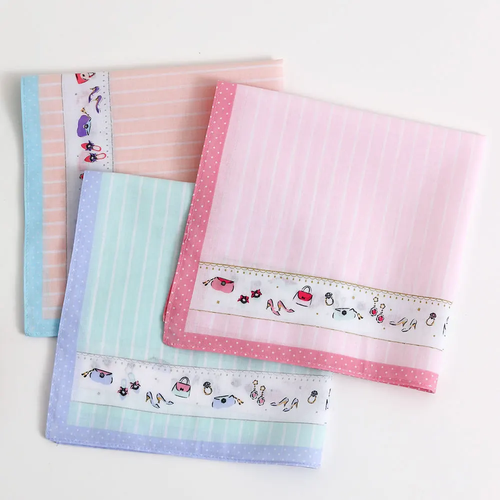 3/6Pcs Women's Cute Cotton Handkerchief Set, 43cm