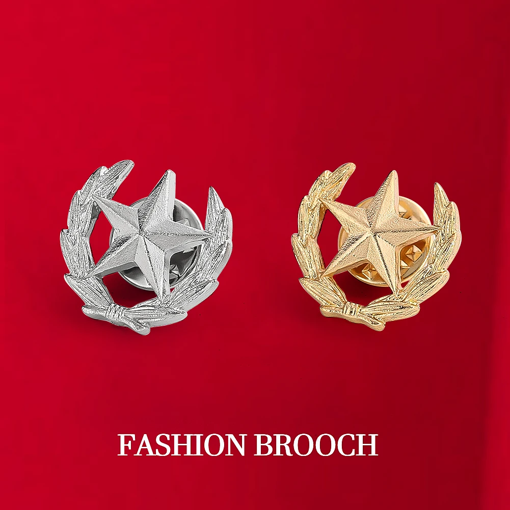 2PCS Alloy Five-pointed Star Wheat Party Emblem Men's Suit Shirt Creative Collar Pin Garment Sewing Badge Party Brooch Supplies