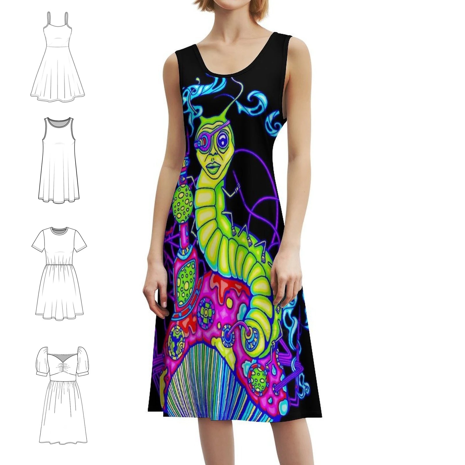 Hooka Smoking Glow-ropa de calle para mujer, vestido de fiesta, ropa de Club con estampado a la moda para fumar, Alicia en brillan en el