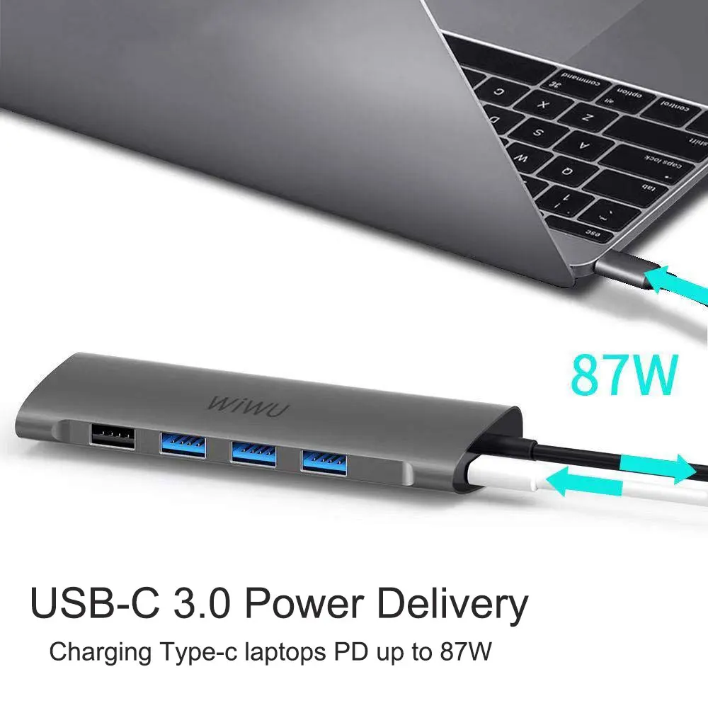 WiWU-concentrador USB 3,0, 11 en 1, multifunción, tipo C, para MacBook Air Pro PD, carga rápida, VGA, Micro USB, para Huawei y Xiaomi