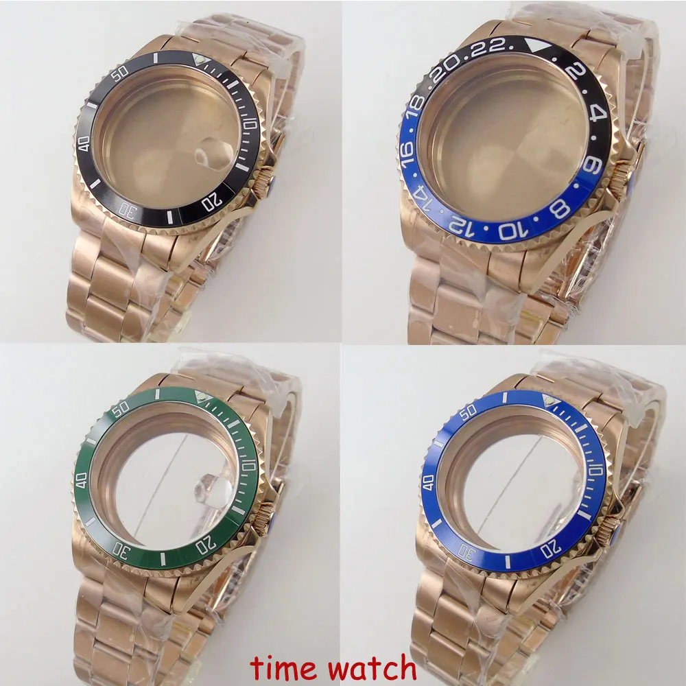 

38mm/40mm Rose Gold Watch Case Fits NH35 NH36 ETA 2824 PT5000 ST 2130 Sapphire Glass 316L Bracelet Ceramic Bezel Cyclops