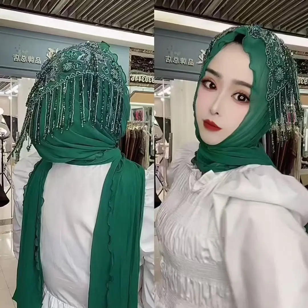 

Hijab Muslim Women Shawl Headscarf Free Shipping Luxury Tassels Scarf Malaysia Prayer Kufi Islam Saudi Arabia Lace Turban 05406
