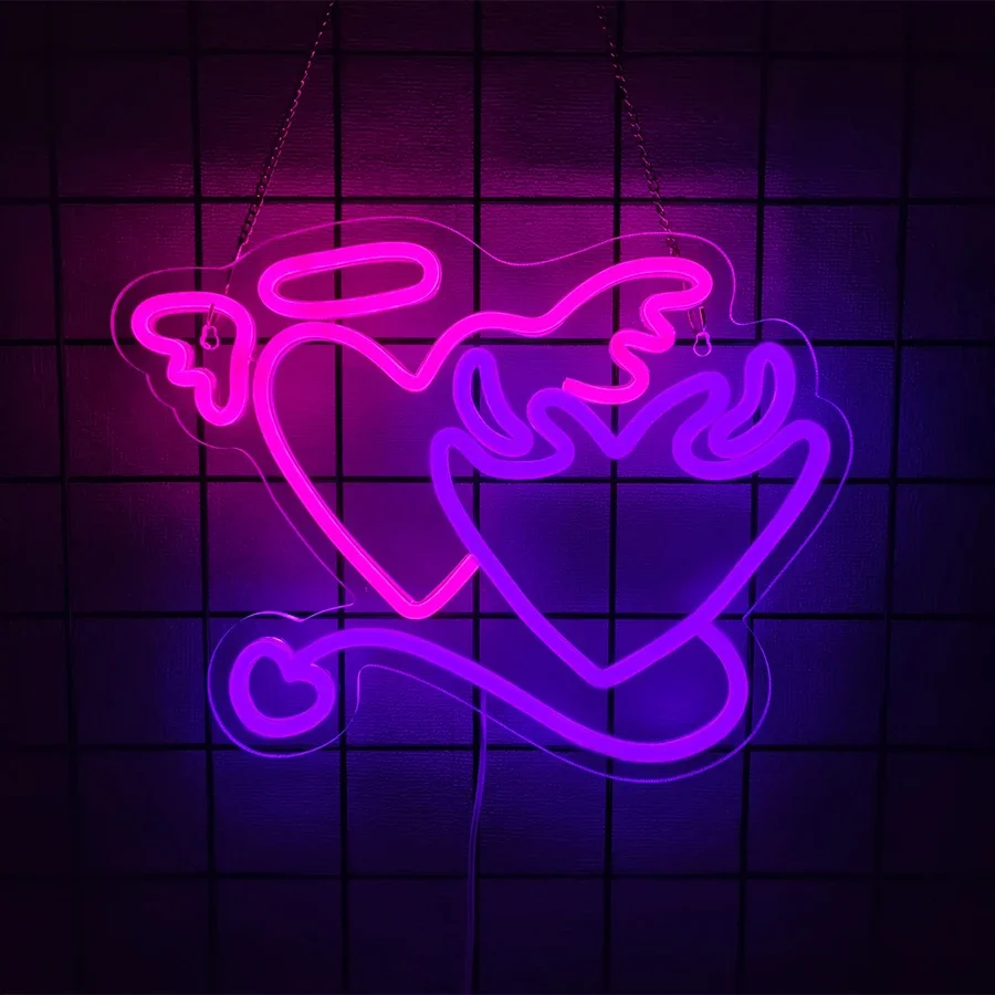 Engel und Teufel Animation für Schlafzimmer Neon Mann Schild Led Icon Wandleuchte Liebe verwendet Game Room Bar Club Neuheit Beleuchtung (neu) Lichter