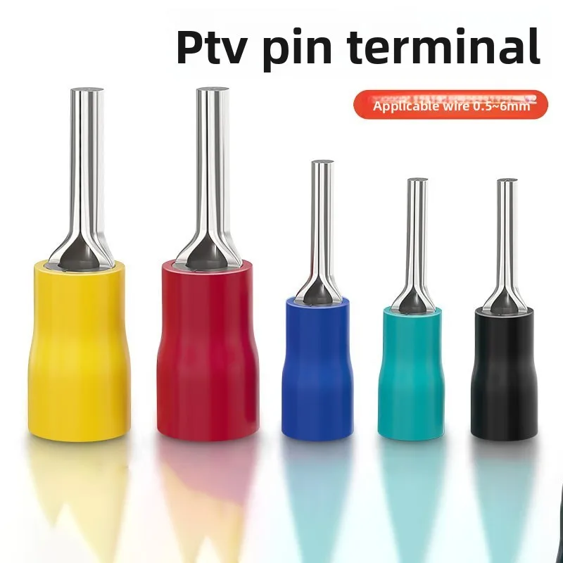 50-500PCS PTV1.25/2/3.5/5.5-10/12/13 Insulated Pin Terminals Pure Copper Crimp Terminals Electrical Wire  Connector