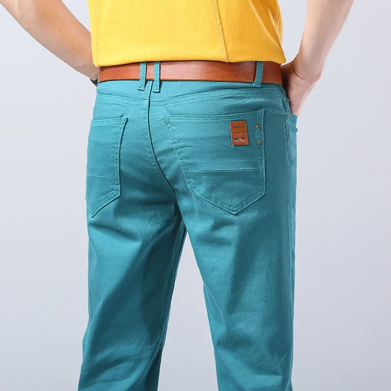 

Spring Autumn Men's Red Stretch Regular Fit Jeans Classic Style Business Casual Cotton Slim Trousers Denim Pants Male Brand