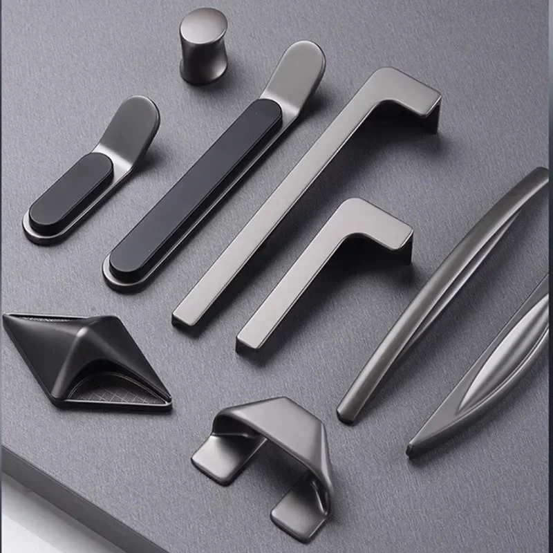 

Nordic Light Luxury Grey Kitchen Cabinet Door Handles Minimalist Wardrobe Cabinet Door Drawer Knobs Handles for Furniture