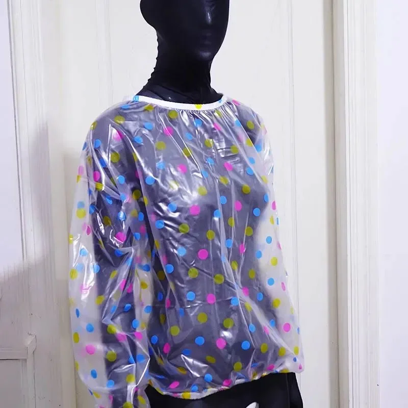 

Sexy Transparent PVC Plastic Panties Tops Round Necked Pullover T-shirt ABDL Soft Smooth Waterproof Briefs Couple Set Party Club