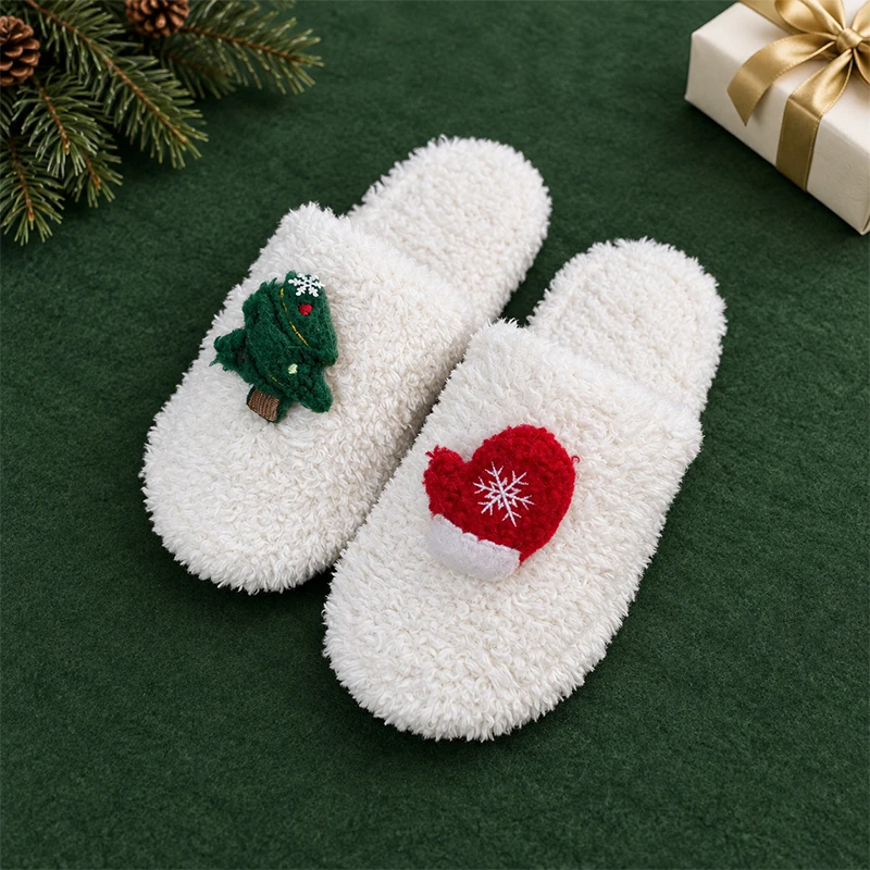 ZUOFU Weihnachts-Plüsch-Hausschuhe für Damen, Herren und Paare, Rentier, Weihnachtsmann, Schneemann, Baum, Glocke, Handschuh, warm, flauschig, rutschfest, für drinnen und zu Hause – Detail 8