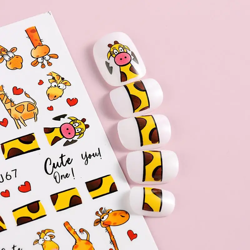 Nail Stickers Cartoon Cute Colorful Sweet Lovely Nail Tool Nail Enhancement Sticker Cookies Nail Nail Patch Giraffe Beauty