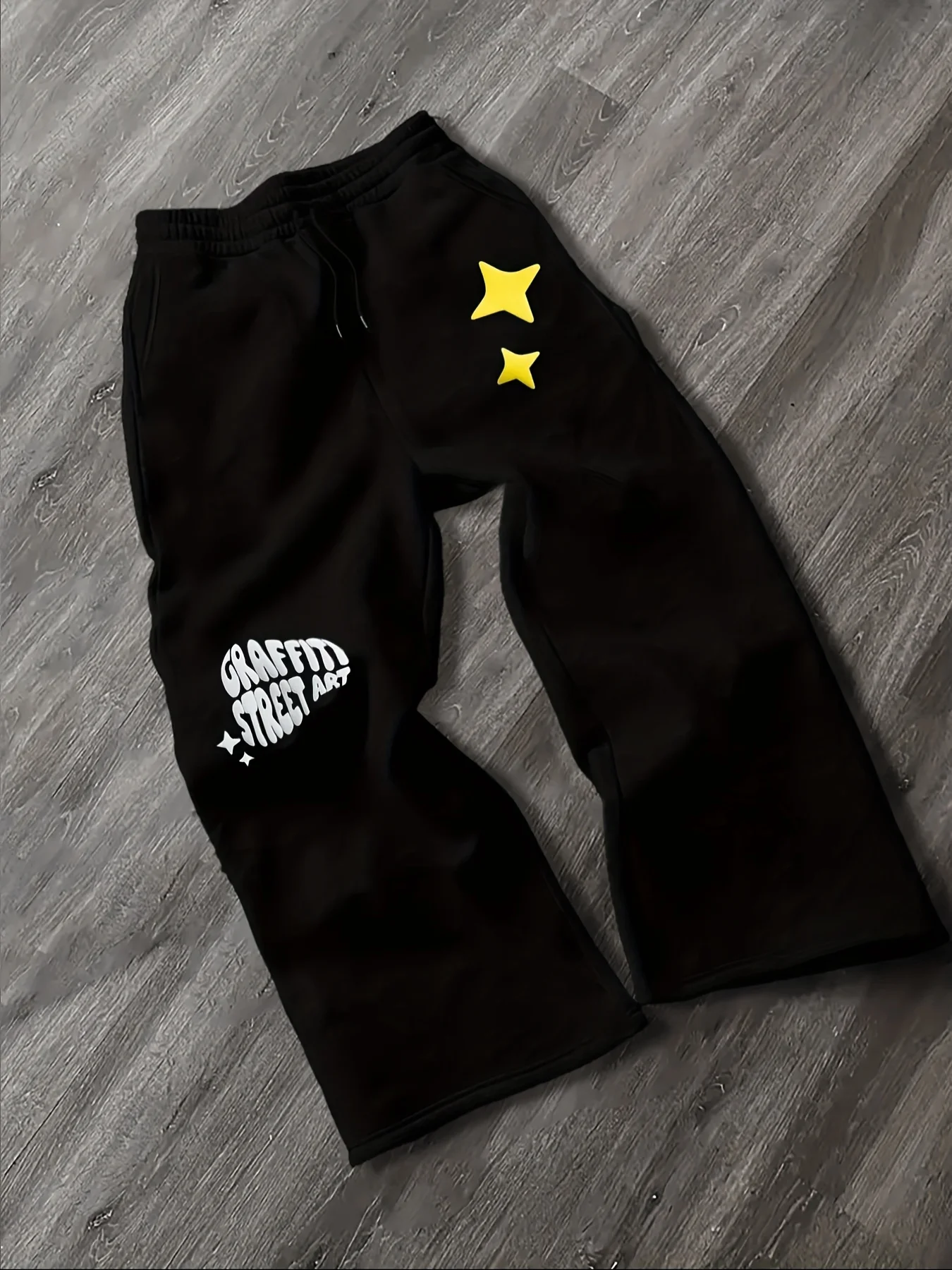 

Мужские чистые серые спортивные брюки, белая звезда с принтом бедра - свободный прямой конусный дизайн, повседневные спортивные брюки с завязками на талии
