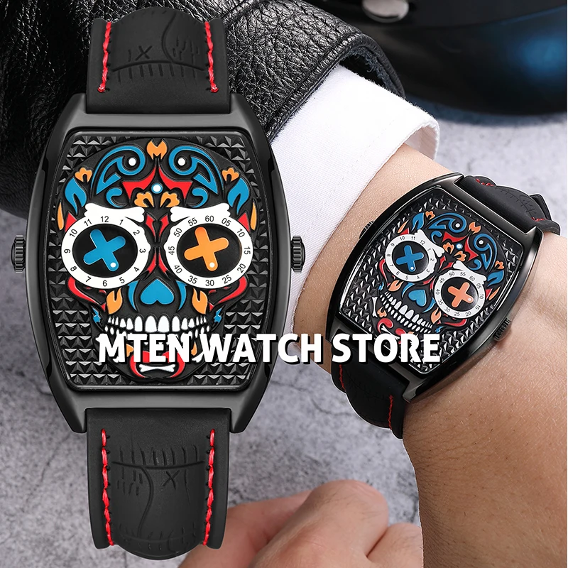 

Unusual Skull Watch Dragon Dial Clock Quartz Wristwatch Black Watches High Quality Reloj Hip Hop Man Hombre Relogio Masculino