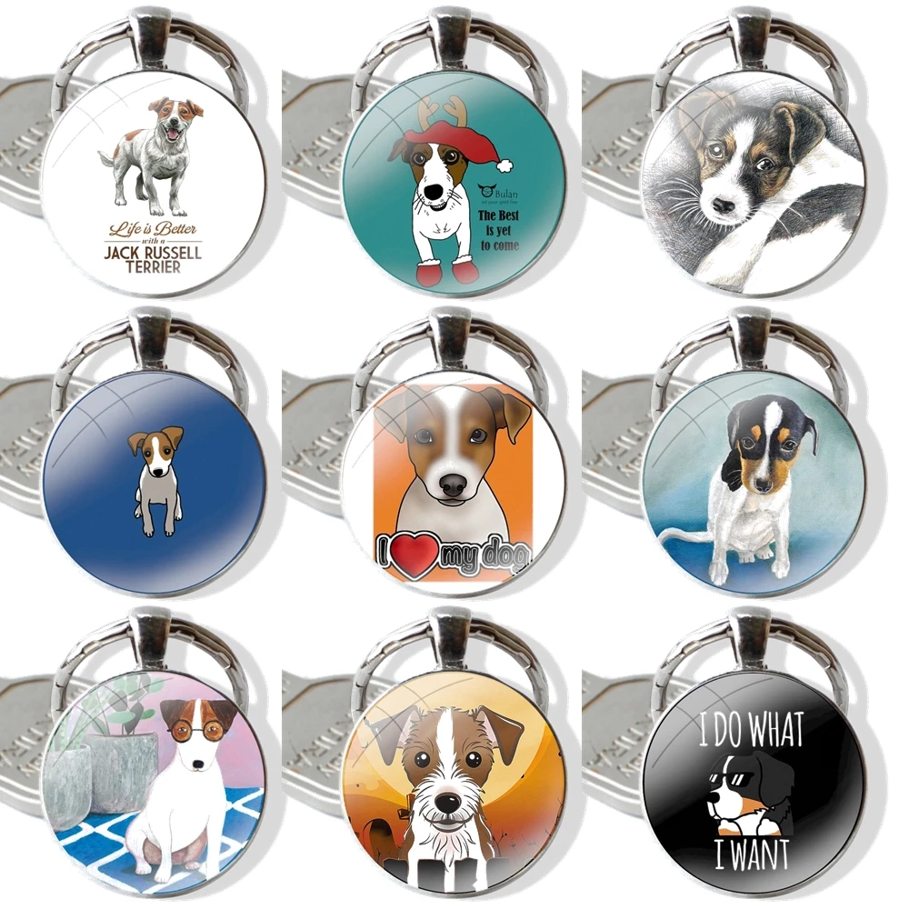 Jack Russell Terrier Dog puppy word Keychain Handmade Glass Cabochon Key Ring Holder Pendant Key Chains