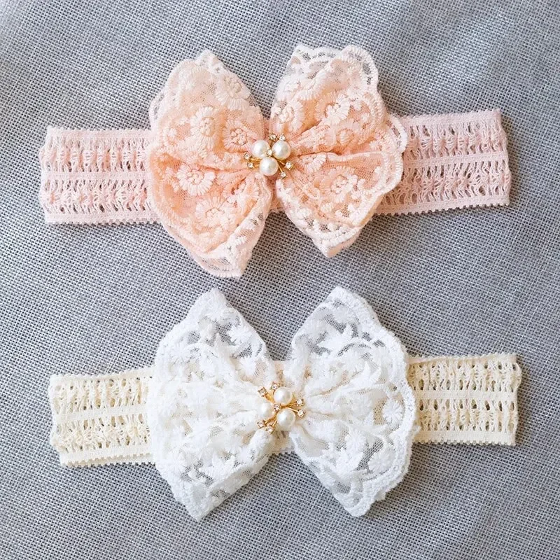 Sweet Lace Bow Baby Girl Headbands For Newborn Baby White Bowknot Hair Band Elastic Infant Hairband Hair Accessories