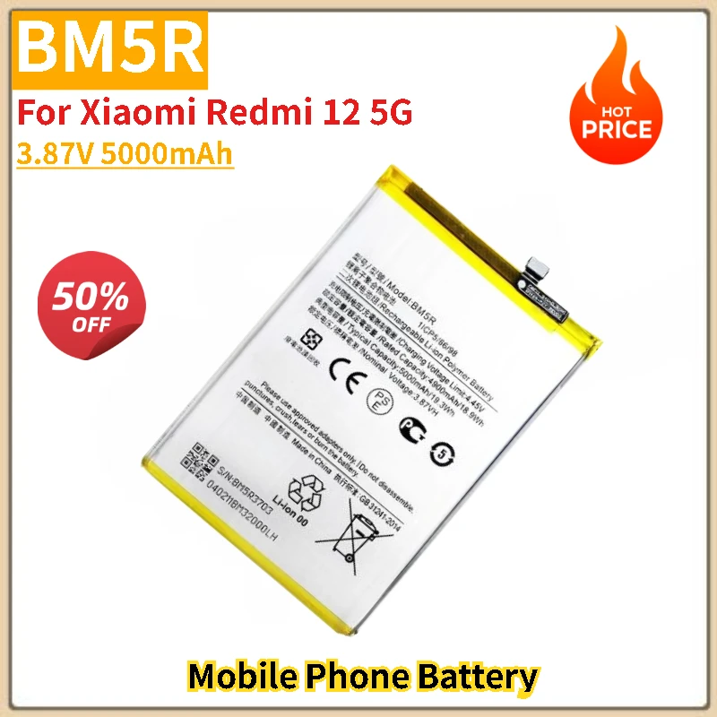 

3.87V 5000mAh BM5R Battery For Xiaomi Redmi 12 5G Phone Replacement Battery Brand-New High Quality