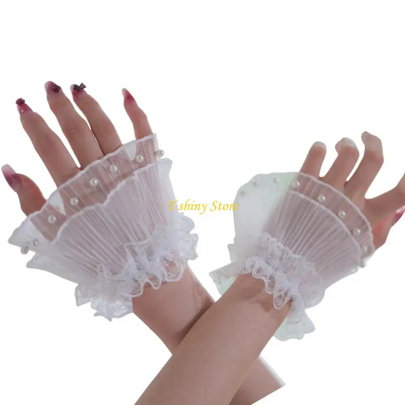 N58f atmungsaktive elastische Handhülse Perlen Spitzen Blumen dekorative Ärmel für Frauen