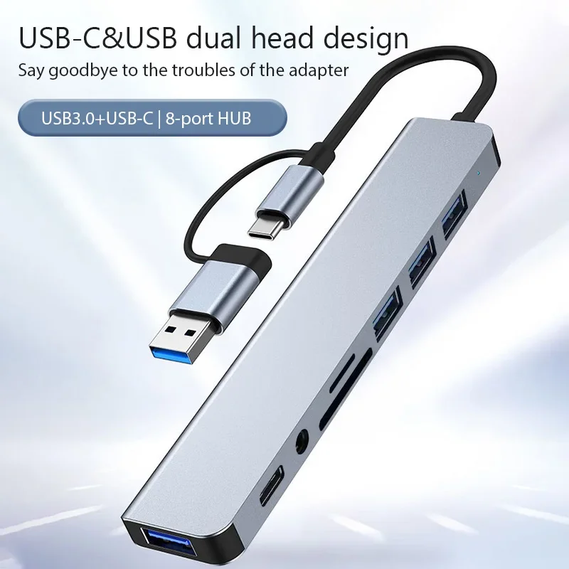 8 In 2 USB HUB With Splitter Card Reader, C Port  3.0 SD/TF   Reader, Docking Station, Type C Hub, Essager