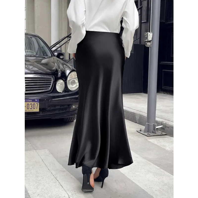 French Resort Style High-end Solid Color Long Skirt High Waist Fishtail Skirt