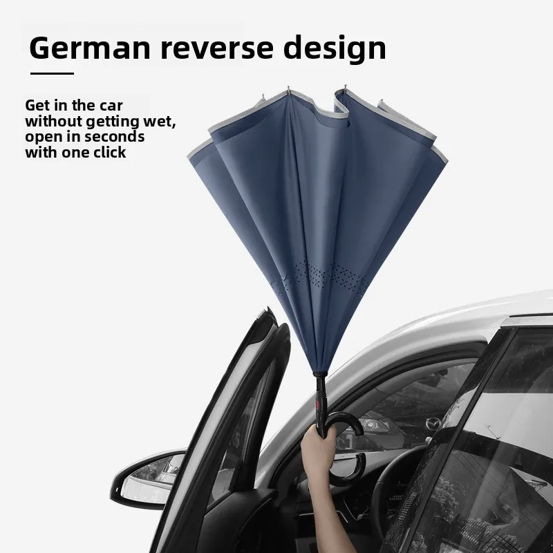 Automatic reverse double-layer umbrella German style C-shaped long handle large reinforced wind resistant car umbrella