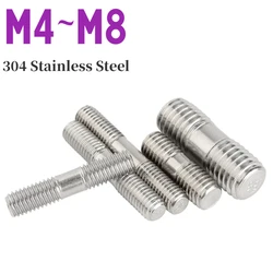 304 Stainless Steel Double Head Bolt M3 M4 M5 M6 M8 Double Head Bolt Toothed Rod Double Head Threaded Rod 1/3/5/10 Pieces