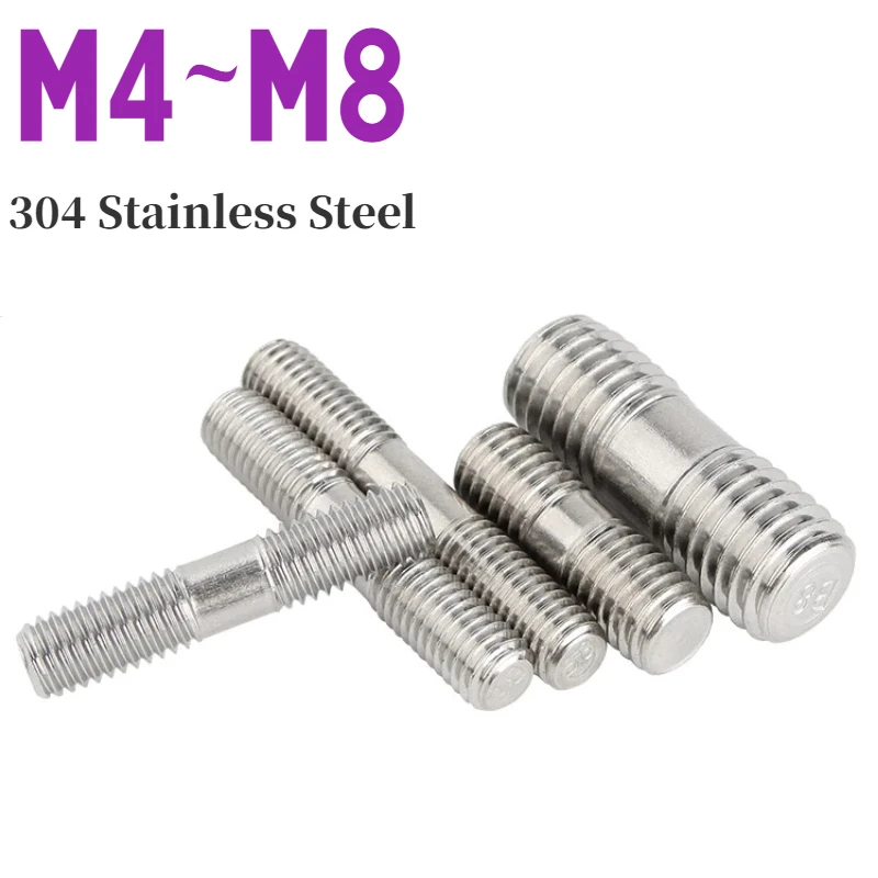 304 Stainless Steel Double Head Bolt M3 M4 M5 M6 M8 Double Head Bolt Toothed Rod Double Head Threaded Rod 1/3/5/10 Pieces