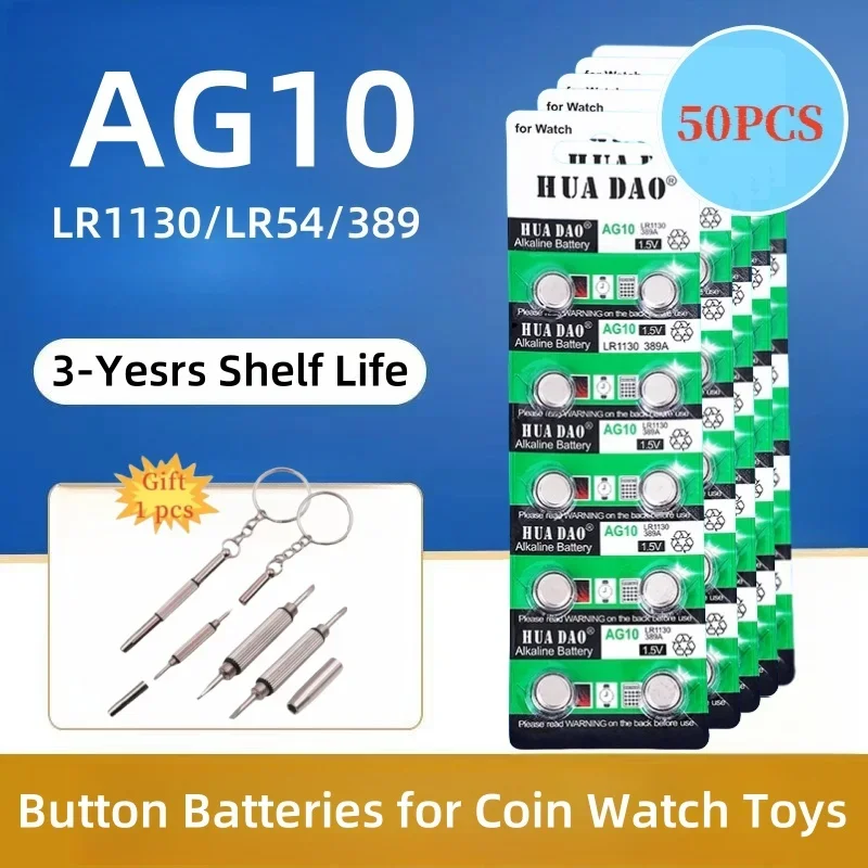 

50PCS AG10 1.55V LR1130 Button Batteries 389A 198 LR54 189 LR54 Cell Coin Alkaline Battery SR54 389 189 for Watch Computers