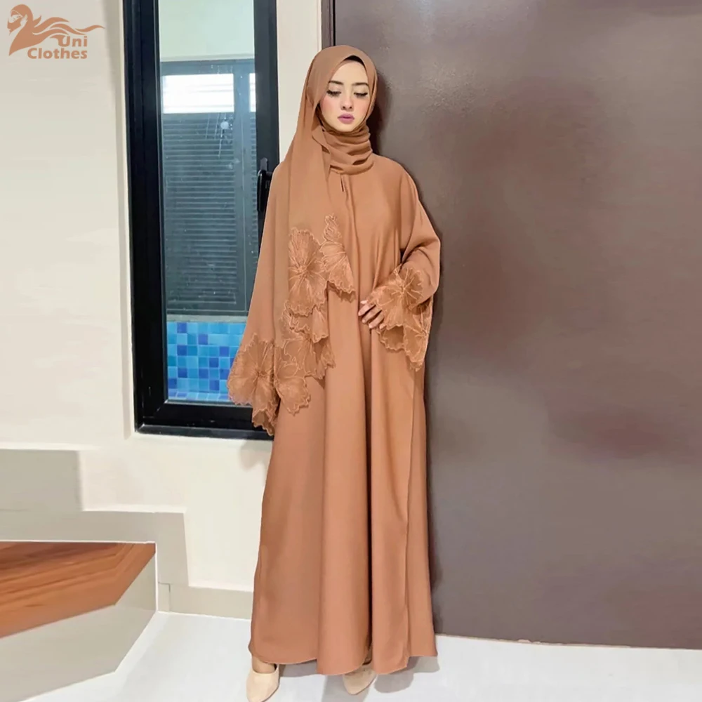 Ramadan Women Eid Muslim Abaya Party Dress with Scarf Lace Arab Dubai Long Robe Gorgeous Kaftan Islam Abayas Morocco 2024 Spring