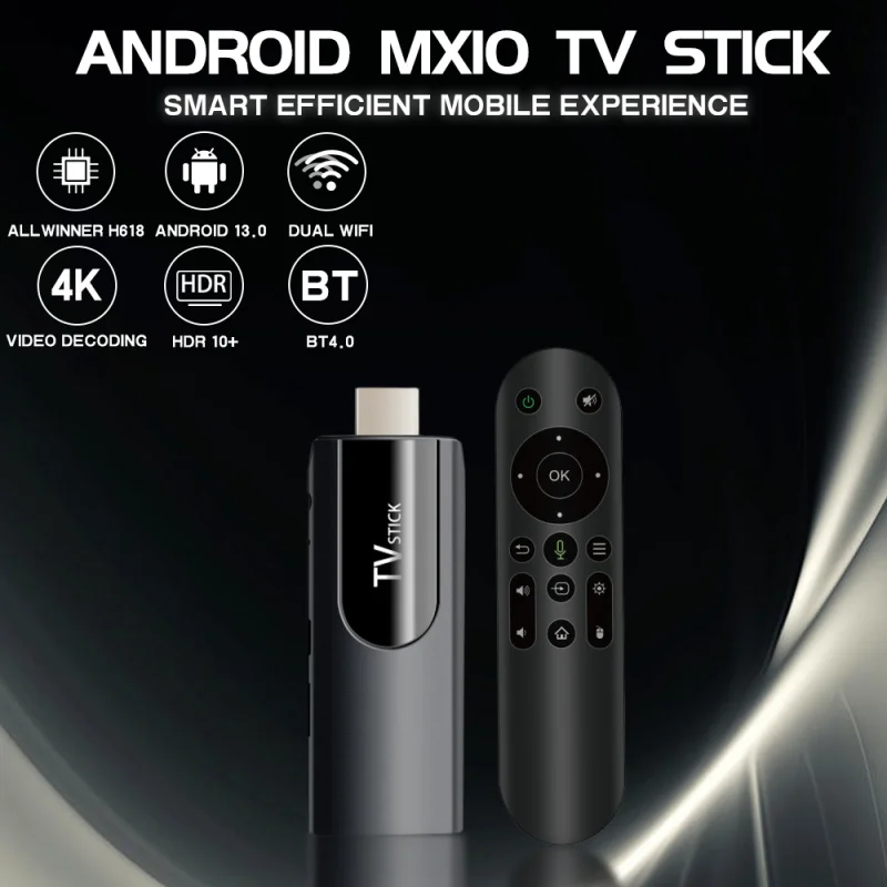 H618 Quadcore MX10 Mini TV Bâton Android 13 ATV 4K HD 2G 16G Boîte TV 2.4G 5G Double Wifi Smart Media Player Récepteur TV Pour Youtube