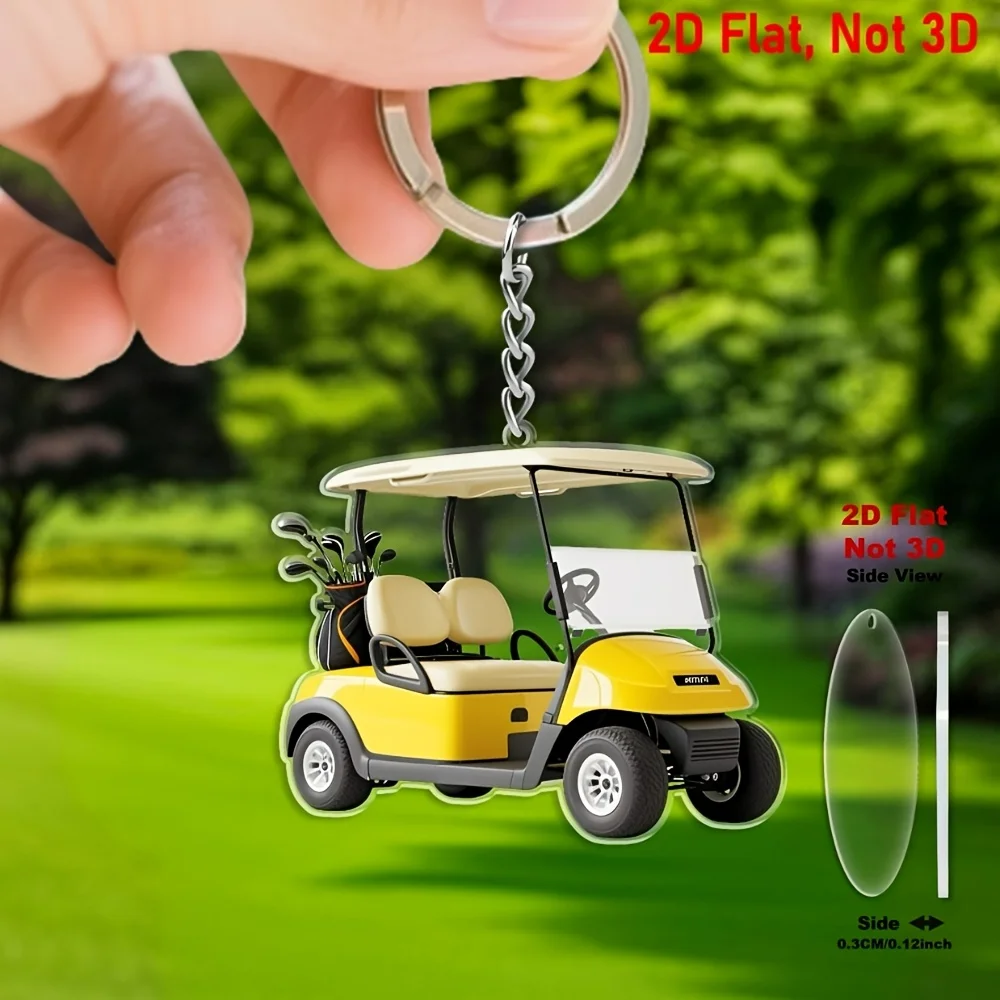 Colorful 2D Acrylic Golf Cart Keychain – Fun Bag Charm, Gift for Golf Lovers, Party Favor, Scrapbook Decor & Desk Art