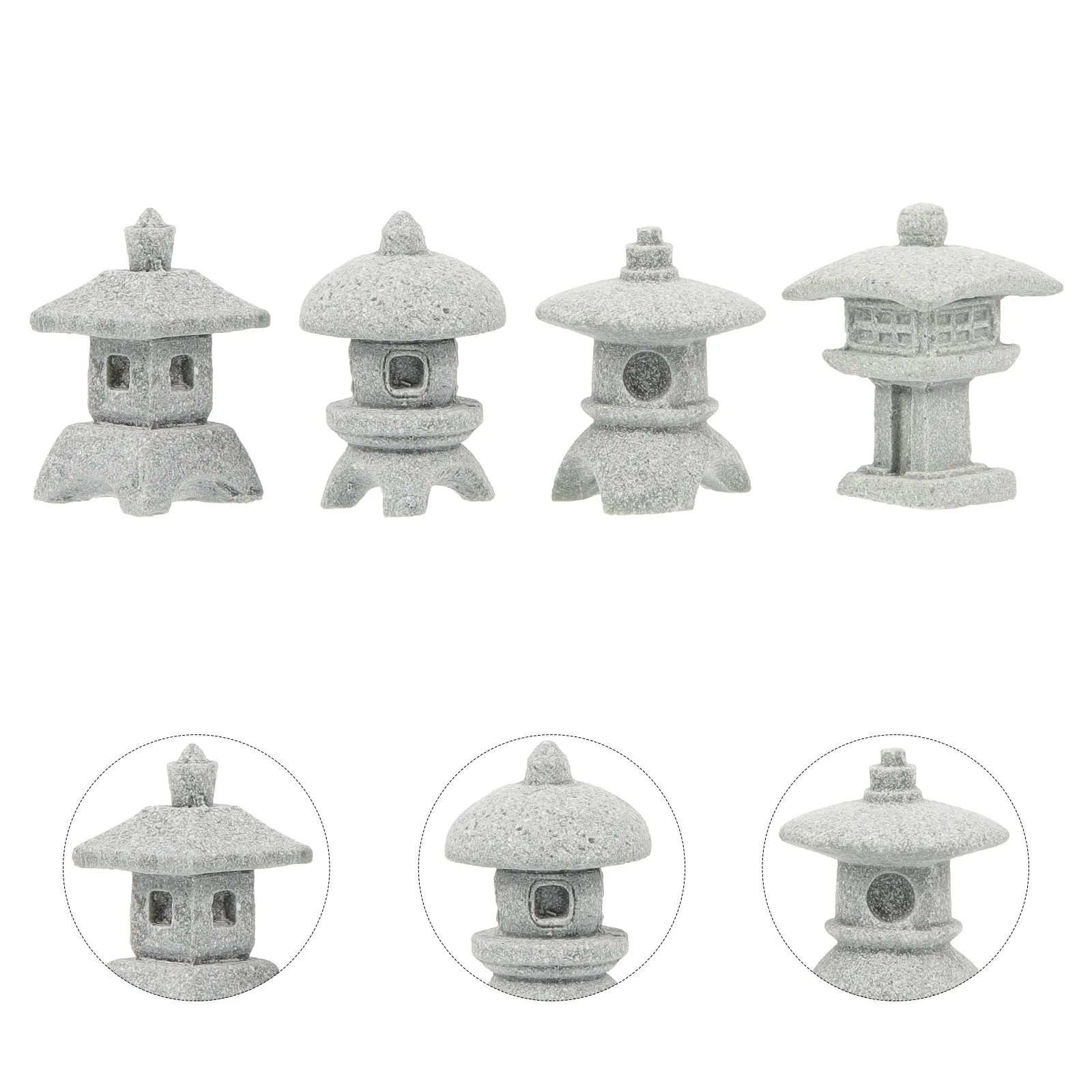 4Pcs Mini Pagoda Garden Statue Sandstone Decoration Micro Landscape Succulent Moss Mini Garden Bonsai Ornaments Accessories