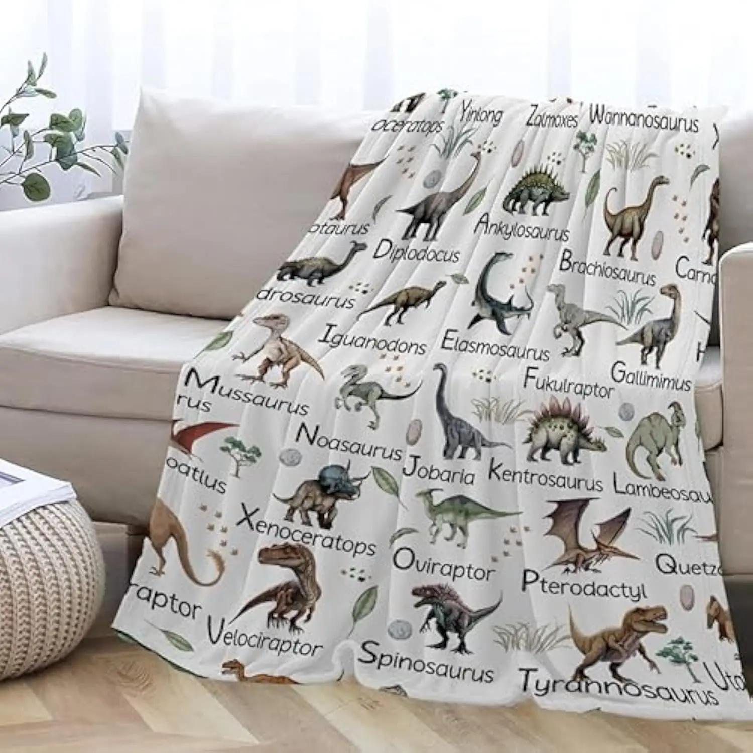Dinosaur Types Alphabet Blanket Soft Flannel Throw for Kids Boys Toddler Nursery Decor Sofa Blankets For Living
