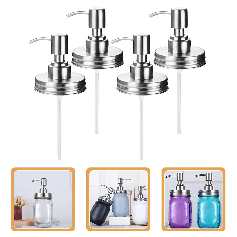 Alipis 4Pcs Stainless Steel Jar Soap Dispenser Pump for 70MM Jars Rust Resistant Easy Assembly Multi Use Kitchen Bathroom